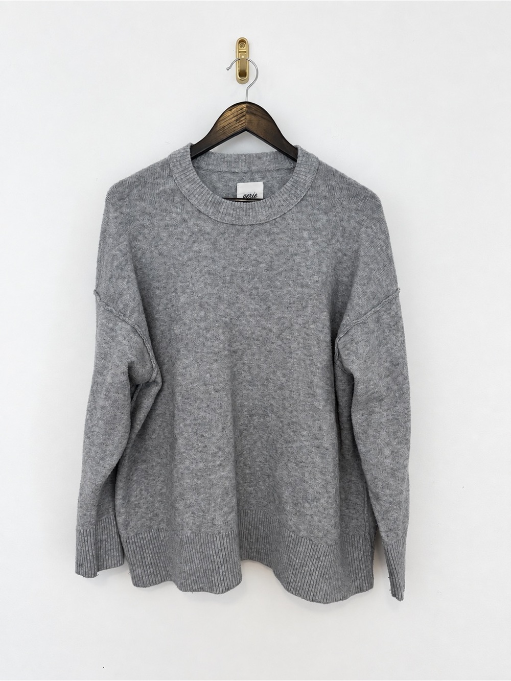 Aerie Gray Oversized Exposed Seam Crewneck Sweater Size Large